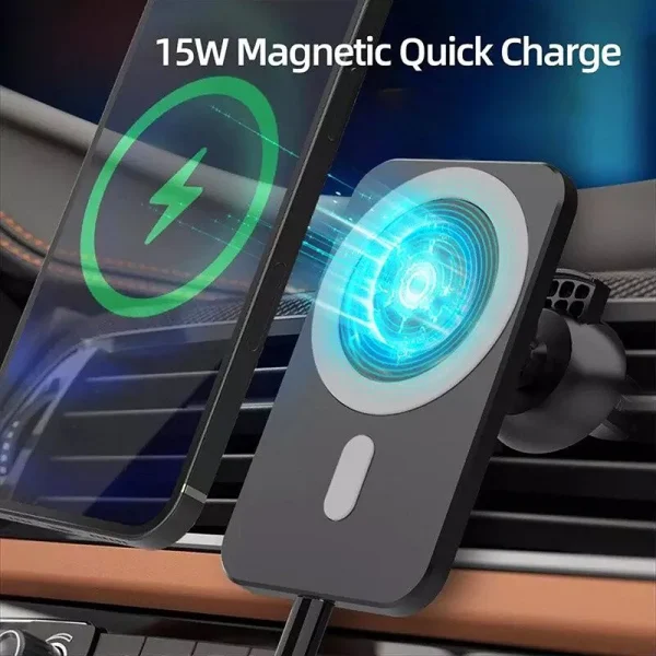 15W Qi MagSafe Magnetic Car Mount Holder Wireless Air Vent Fast Charging For iPhone 15 14 13 12 11 Pro Max Mini (Black)
