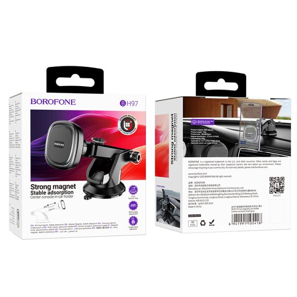 BOROFONE CAR HOLDER BH97 NT ICE MAGNETIC WITH SUCTION CUP BLACK - Image 2