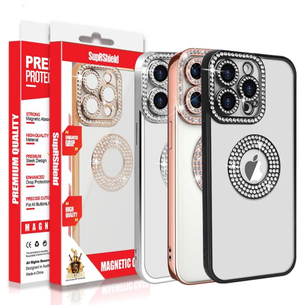 For Apple iPhone 1515Plus15 Pro15 Pro Max MagSafe Magnetic Diamond Rhinestone Glitter Crystal Bling Camera Lens Protector Cover