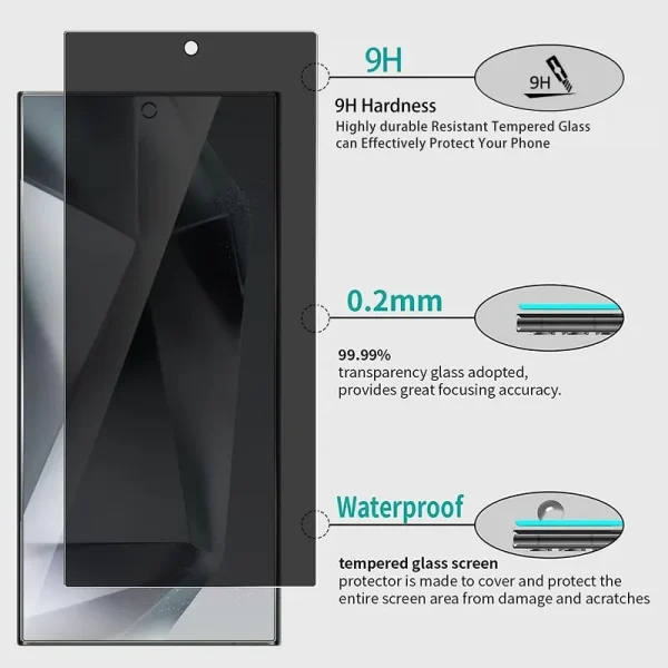 [2 Pack] For Samsung Galaxy S23 S20 FE S24 S25 Plus Ultra Full Privacy Tempered Glass Screen Protector - Image 2