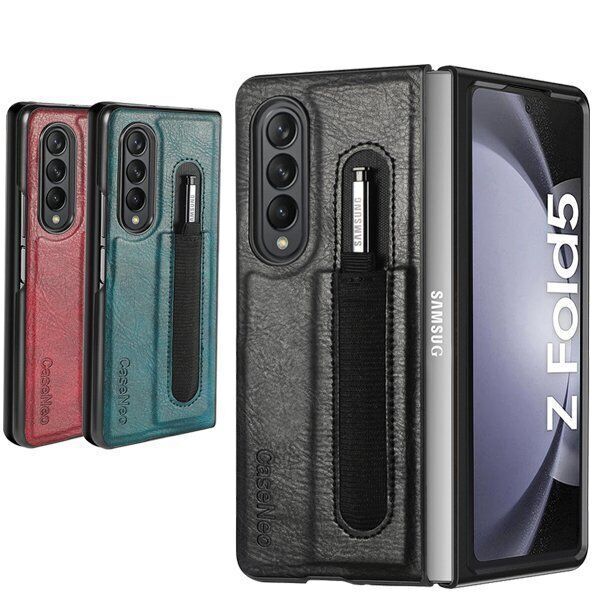 For Samsung Galaxy Z Fold 5 5G Phone Case with S Pen Holder, PU Leather Protective Case