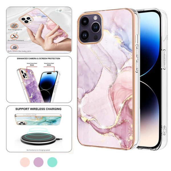 For iPhone 14 Plus 14 Pro Max Flower Pattern Marble Case Slim Design Enhanced Camera and Screen Protection Girls and Women Cover