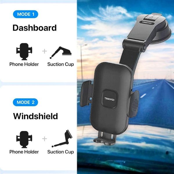 TRANYOO (T-Z18) Windshield /Dashboard Strong Suction Cup Telescopic Arm Design Hands Free Car Phone Mount Holder - Image 4