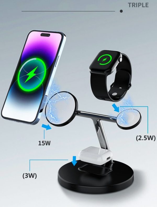 15W 3in1 Magnetic MagSafe Wireless Charger Stand Fast Charging Dock Station For iPhone 14 13 12 11 Pro Max XR X XS Max 8 Plus 13 /12 Mini, AirPod 2/Pro, Apple Watch 8 /7/6/5/4/3/2/SE - Image 2