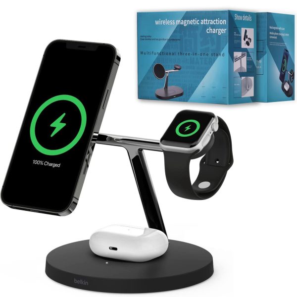 15W 3in1 Magnetic MagSafe Wireless Charger Stand Fast Charging Dock Station For iPhone 14 13 12 11 Pro Max XR X XS Max 8 Plus 13 /12 Mini, AirPod 2/Pro, Apple Watch 8 /7/6/5/4/3/2/SE