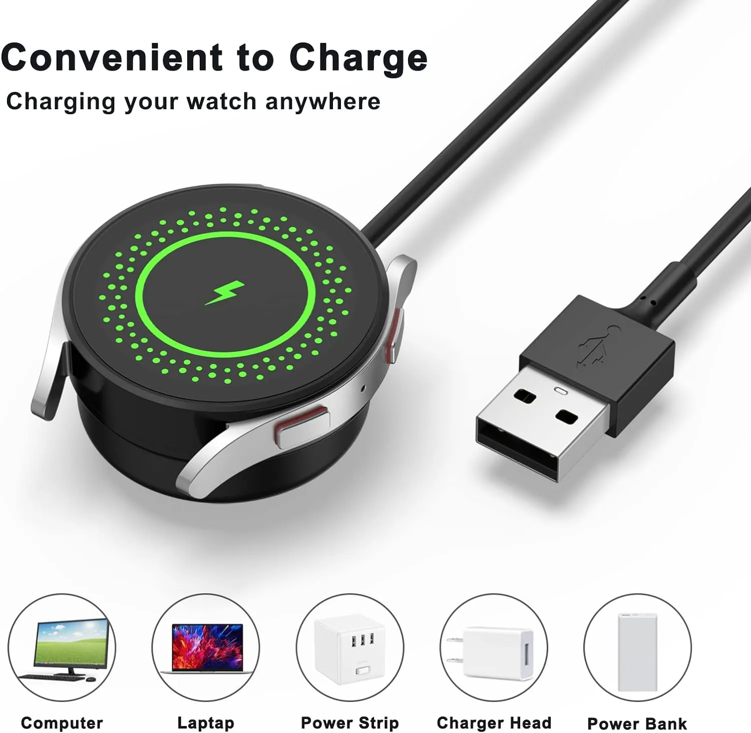 1M Charger Cable for Samsung Galaxy Watch 6/6 Classic/5/5 Pro, Galaxy Watch 4/3/Active 2/Active, Replacement USB Charging Cable - Image 3