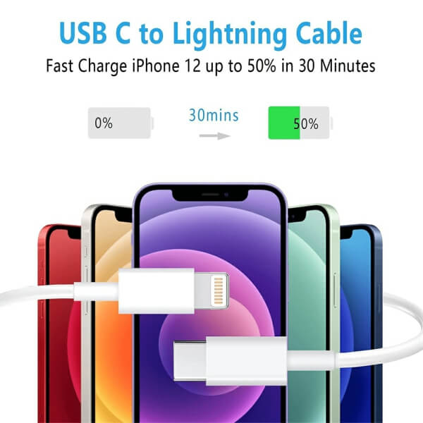 1M PD USB Type C to 8 Pin Lightning Cable PD & QC Fast Charging Cable Data Charger Cord For Apple Devices (White)