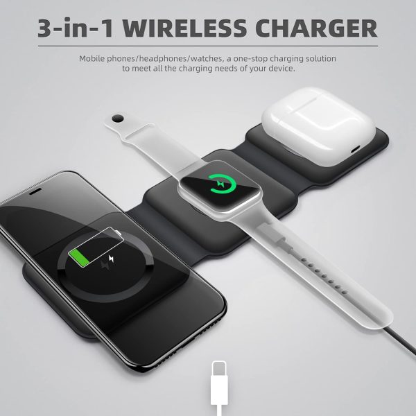 3 in 1 Wireless Charger, Wireless Charging, Wireless Magnetic Fast Charging Foldable Dock station Charger for iPhone 15/14/13/12/11/8/Pro/Max - Image 5