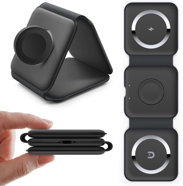 3 in 1 Wireless Charger, Wireless Charging, Wireless Magnetic Fast Charging Foldable Dock station Charger for iPhone 15/14/13/12/11/8/Pro/Max