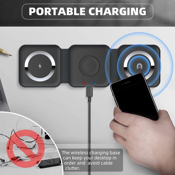 3 in 1 Wireless Charger, Wireless Charging, Wireless Magnetic Fast Charging Foldable Dock station Charger for iPhone 15/14/13/12/11/8/Pro/Max - Image 2