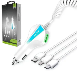 Aolike 5012 Car Phone Charger QC3.0 Dual USB Fast Charge One Drag 3in1 Universal Car Charger