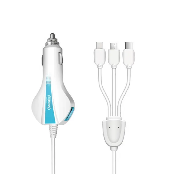 Aolike 5012 Car Phone Charger QC3.0 Dual USB Fast Charge One Drag 3in1 Universal Car Charger - Image 5