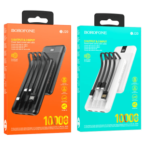 BOROFONE (BJ20) 10000mAh Fast Charging Portable 2.4A Lightning/Type C /Micro USB High Capacity Power Bank - Black