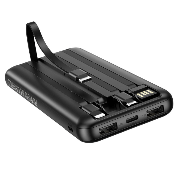 BOROFONE (BJ20) 10000mAh Fast Charging Portable 2.4A Lightning/Type C /Micro USB High Capacity Power Bank - Black - Image 3