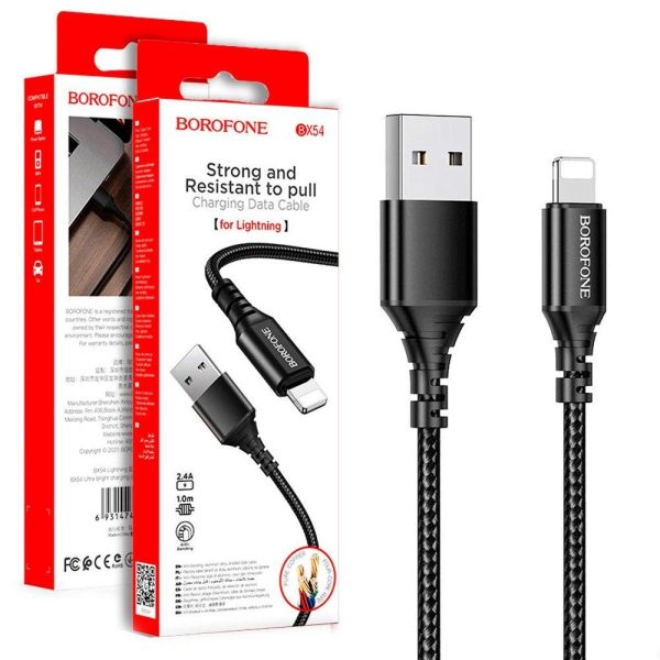 BOROFONE (BX54) 1M Fast Charging High Quality Lightning Data Sync Cable Cord For Apple iPhone iPad iPod -Black