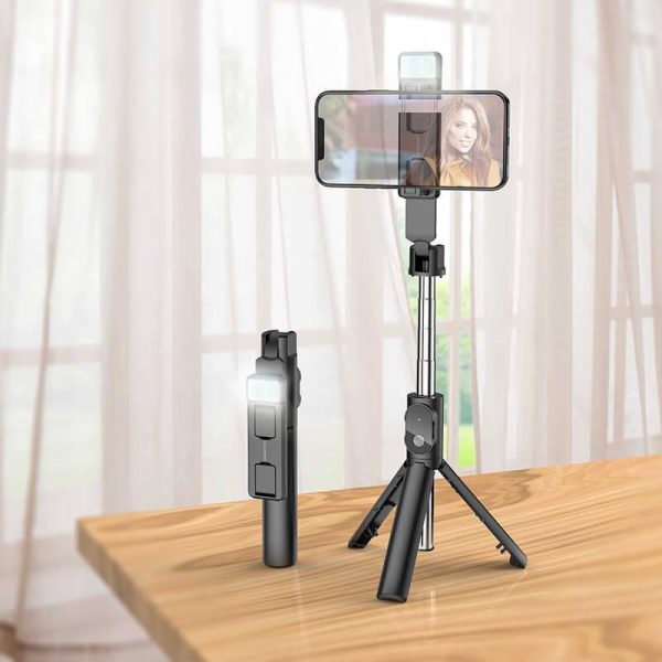 BOROFONE BY8 Wireless Remote Control Selfie Stick Tripod With Light Desktop Stand Portable Stretchable Mobile Phone Holder For All iPhone & Android - Image 4