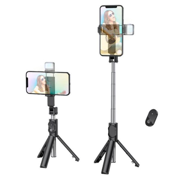 BOROFONE BY8 Wireless Remote Control Selfie Stick Tripod With Light Desktop Stand Portable Stretchable Mobile Phone Holder For All iPhone & Android - Image 2