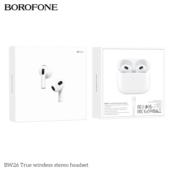 Borofone BW26 TWS Bluetooth Stereo Headset - White - Image 4