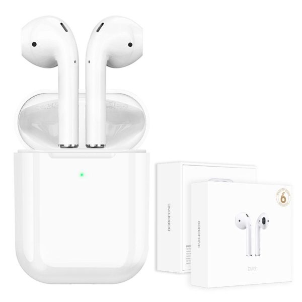 Borofone BW31 TWS True Wireless Stereo Bluetooth Earphone Earbud Touch Control Headphone Sports Earbuds Waterproof Headset Mic (White)