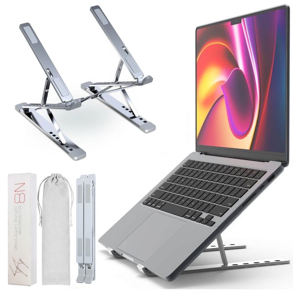 For Adjustable Aluminium Laptop Stand Computer Desk Stand Foldable Notebook Tab Universal (Silver)