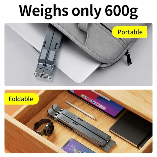 For Adjustable Aluminium Laptop Stand Computer Desk Stand Foldable Notebook Tab Universal (Silver) - Image 4
