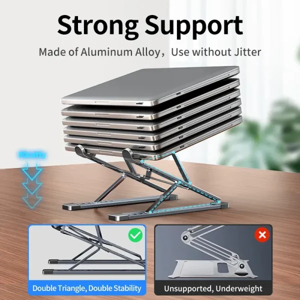 For Adjustable Aluminium Laptop Stand Computer Desk Stand Foldable Notebook Tab Universal (Silver) - Image 3