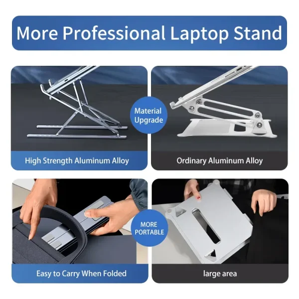 For Adjustable Aluminium Laptop Stand Computer Desk Stand Foldable Notebook Tab Universal (Silver) - Image 2
