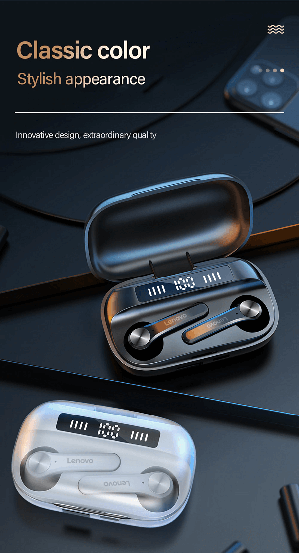 For Lenovo QT81 TWS Bluetooth 5.0 Headphones Earbuds Wireless Headsets Stereo Touch Keys 1200mAh Charging Box – Black - Image 3