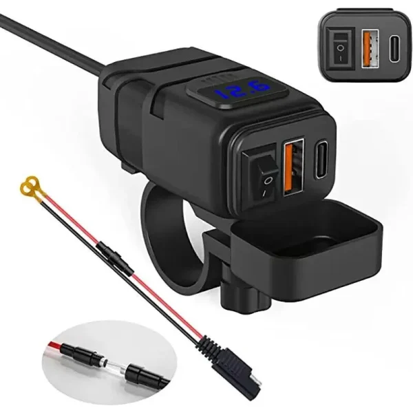 Motorcycle Dual USB Mobile Charger 12v Fast Charge With Waterproof Voltage Digit with Voltmeter USB - Image 5