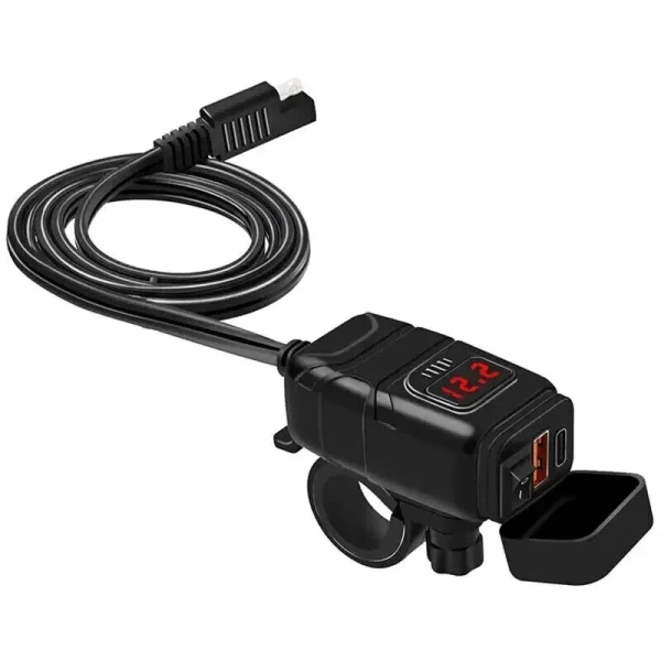 Motorcycle Dual USB Mobile Charger 12v Fast Charge With Waterproof Voltage Digit with Voltmeter USB - Image 3