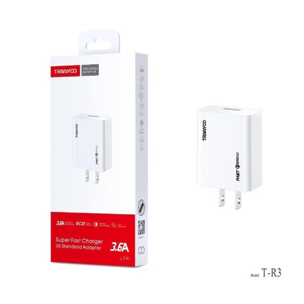 TRANYOO Quick Charge R3 Fast Charger USB 3.6A Standard Wall Charger Adapter Plug (White)