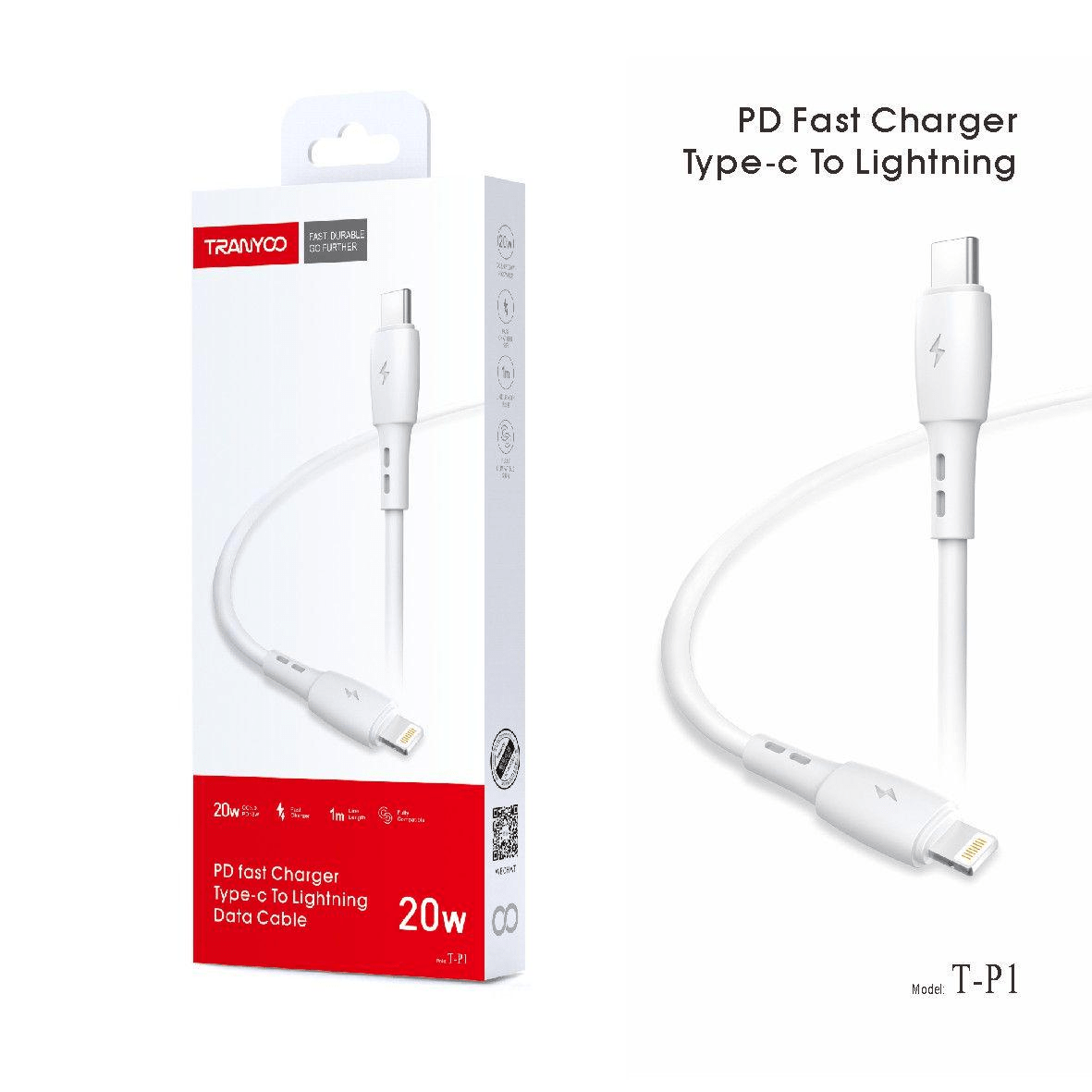TRANYOO (T-P1) 1M PD 20W Fast Charging Type C to 8 Pin Lightning Cable PD Cable Data Charger Cord For Apple Devices