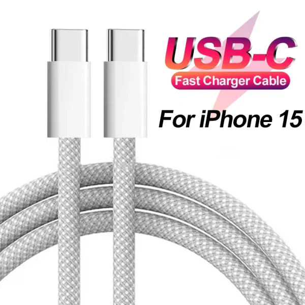 Tranyoo PD 60W Super Fast Charger USB C to Type C Braided Cable Cord For iPhone 15 Pro Max 15 Pro 15 Plus Samsung Google Nokia Android