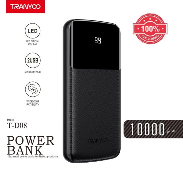 Tranyoo T-D08 10000mAh Digital Display Dual USB Portable Mobile Power Bank Charger - Image 2