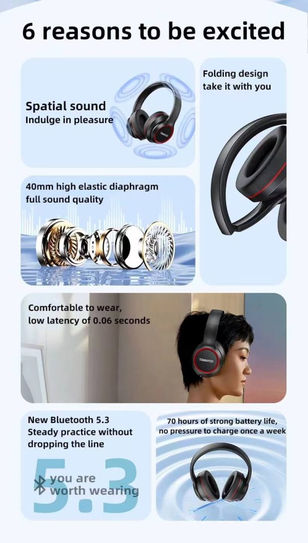 Tranyoo T-H6 Wireless Bluetooth Headset Headphones With Mic Noise Cancellation Ear Stereo Built-in Microphone Volume Control Sweat Resistant Headphone