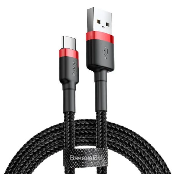 USB Type C Data Cable Fast Charging Charger Cord Baseus For Samsung Galaxy A03S A12 A41 (1M Red head+Black)