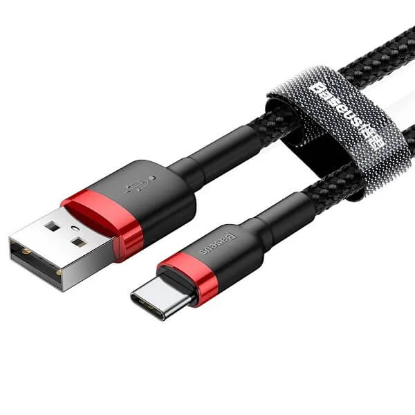 USB Type C Data Cable Fast Charging Charger Cord Baseus For Samsung Galaxy A03S A12 A41 (1M Red head+Black) - Image 2
