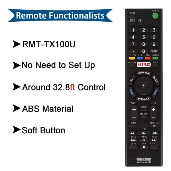 New Original Sony LED Smart TV Replacement Remote Control RMT-TX100U includes Netflix Hotkey - Image 3