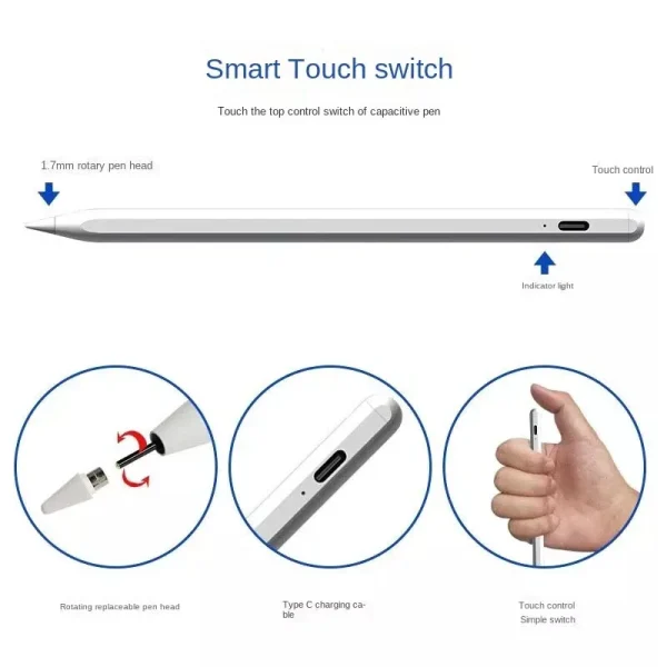 Universal JT18-P Active Stylus Touch Screen Pen Drawing Tablet Phone Digital Pencil For iPadSamsungAndroidTablet (White)