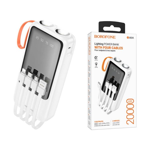 Borofone BJ60A 20000mAh Flashlight Power Bank With 4 Cables IP/Type-C Multiple Outputs Power Supply - Image 6
