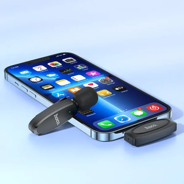 For Hoco L15 iPhone Lightning Crystal Lavalier Wireless Digital Microphone – Black - Image 4