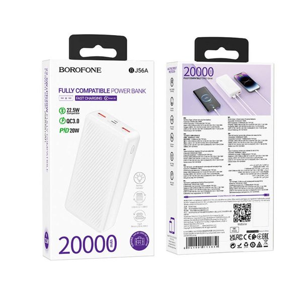 Power Bank Borofone BJ56A 22.5W+PD20W 20000mAh Backup Charger- White - Image 2
