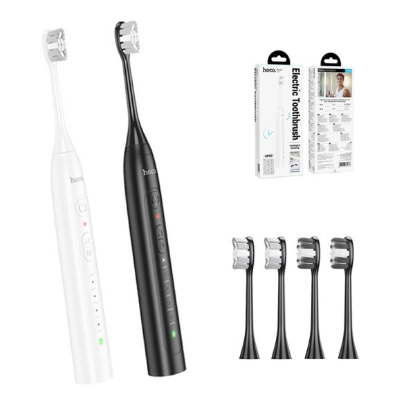 HP60 Wave Electric Toothbrush, with 3 Replacement Brush Heads for Adults and Kids,Portable Rechargeable Toothbrush – White
